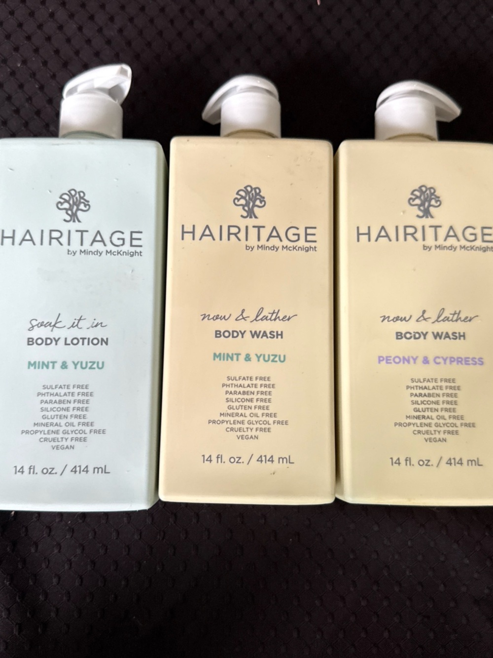 Hairitage by Mindy McKnight body wash & lotion.